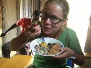 Marta eats veggie Ugandan food